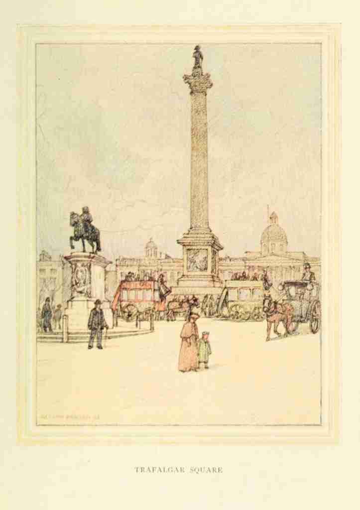 Dawson Nelson 1859 1941 A Wanderer in London 1906 Trafalgar Square Vintage A4 Photo Print