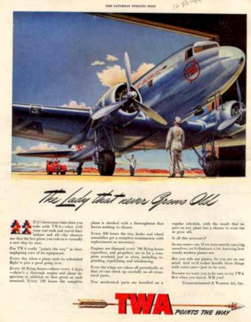 Dc3 Lady Twa Vintage Retro Advert Ads A4 Photo Print