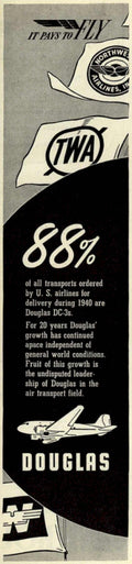 Dc3 Twa Douglas Vintage Retro Advert Ads A4 Photo Print