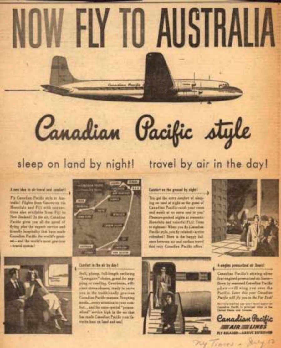 Dc6 Australia Flights Vintage Retro Advert Ads A4 Photo Print
