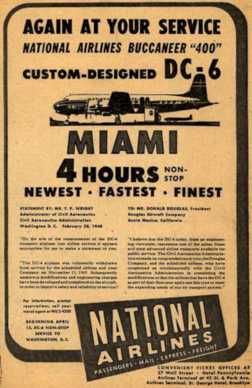Dc6 Buccaneer Miami Vintage Retro Advert Ads A4 Photo Print
