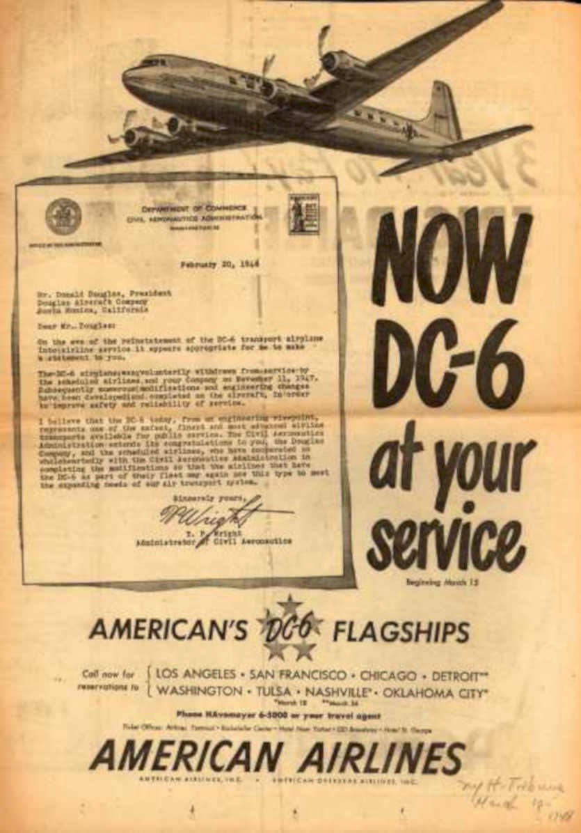 Dc6 Flagships 1944 Vintage Retro Advert Ads A4 Photo Print