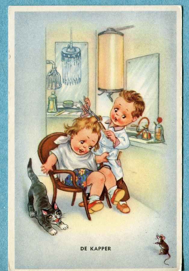 De Kapper Boy At Barbers Cat And Mouse barber advert A4 Photo Print