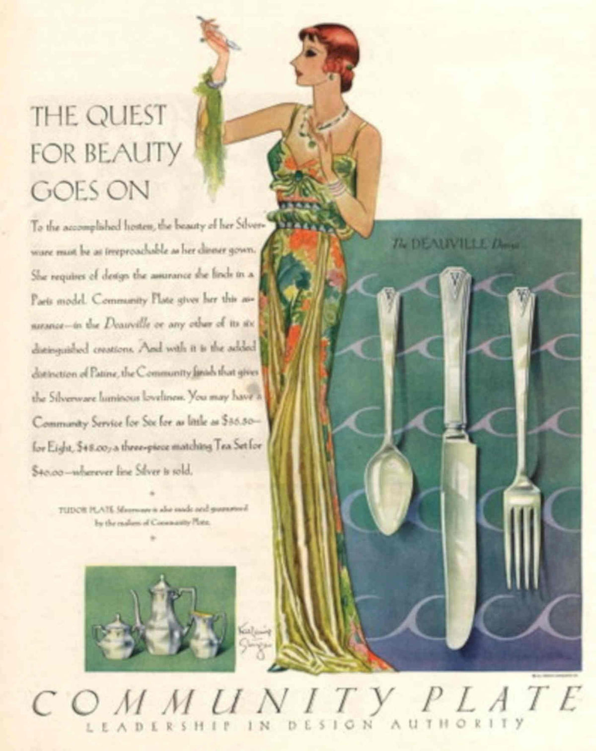 Dearville Dress Silverware 1930s Vintage Retro Advert Poster