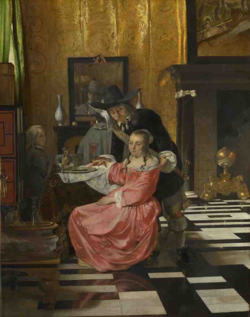 Delft An Interior, with a Woman refusing a Glass of Wine A4 Photo Print