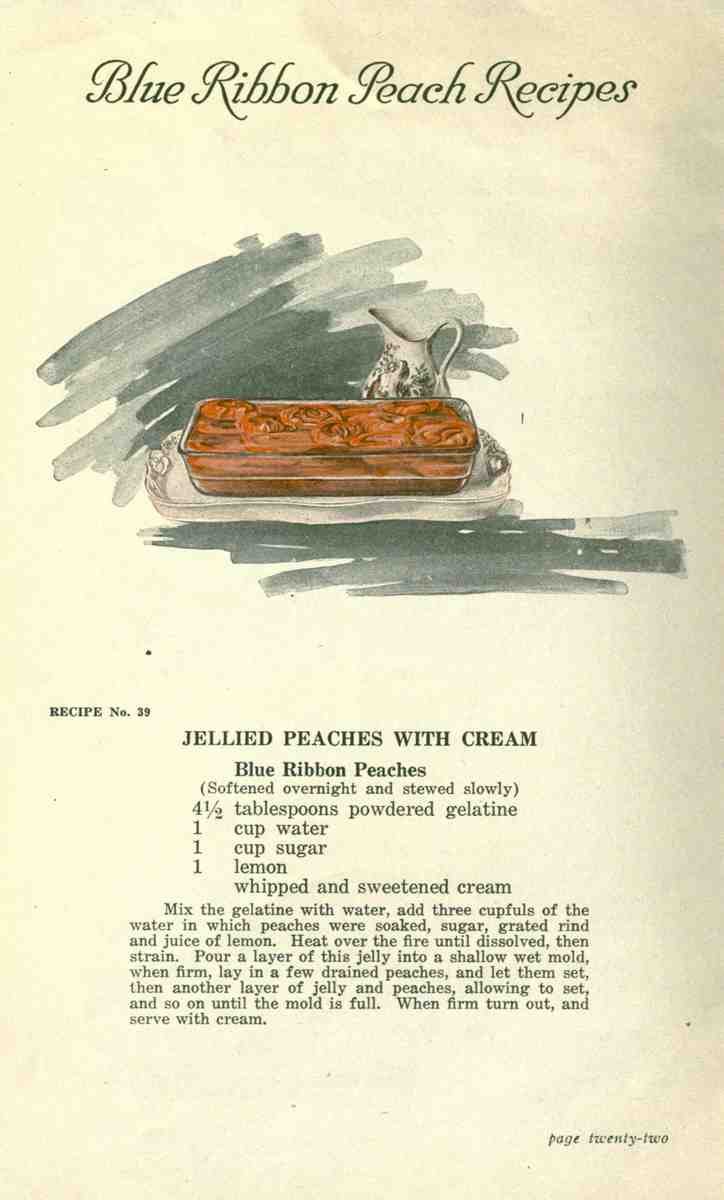 Delicious Recipes by California Peach Growers 1920 Jellied Peaches with cream A4 Photo Print