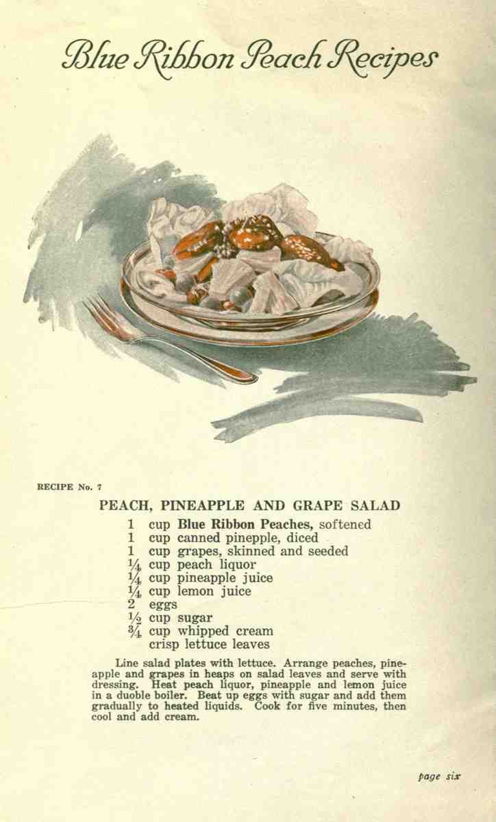 Delicious Recipes by California Peach Growers 1920 Peach Pineapple and Grape Salad A4 Photo Print