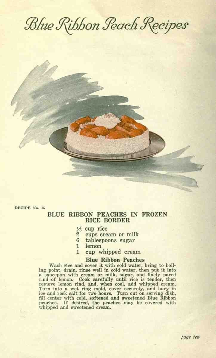Delicious Recipes by California Peach Growers 1920 Peaches in frozen rice border A4 Photo Print