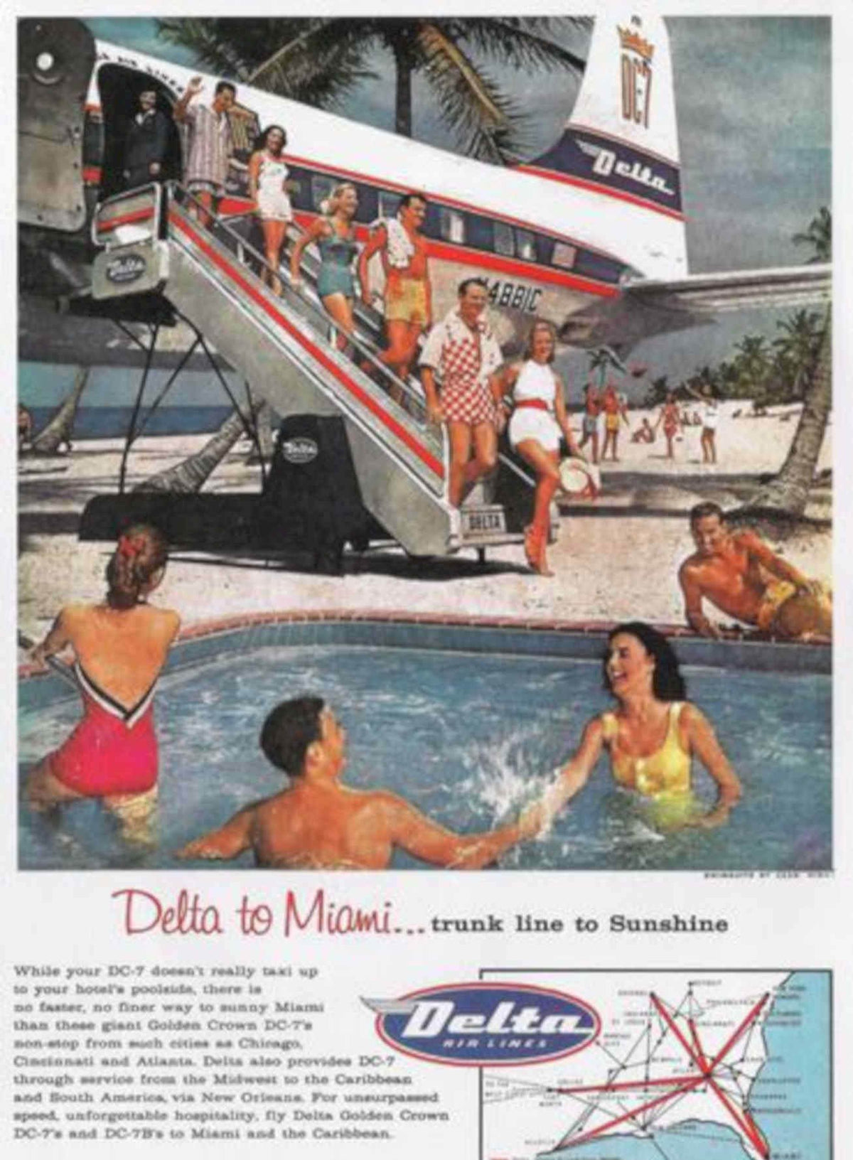 Delta Miami Dc7 Vintage Retro Advert Poster A4 Photo Print