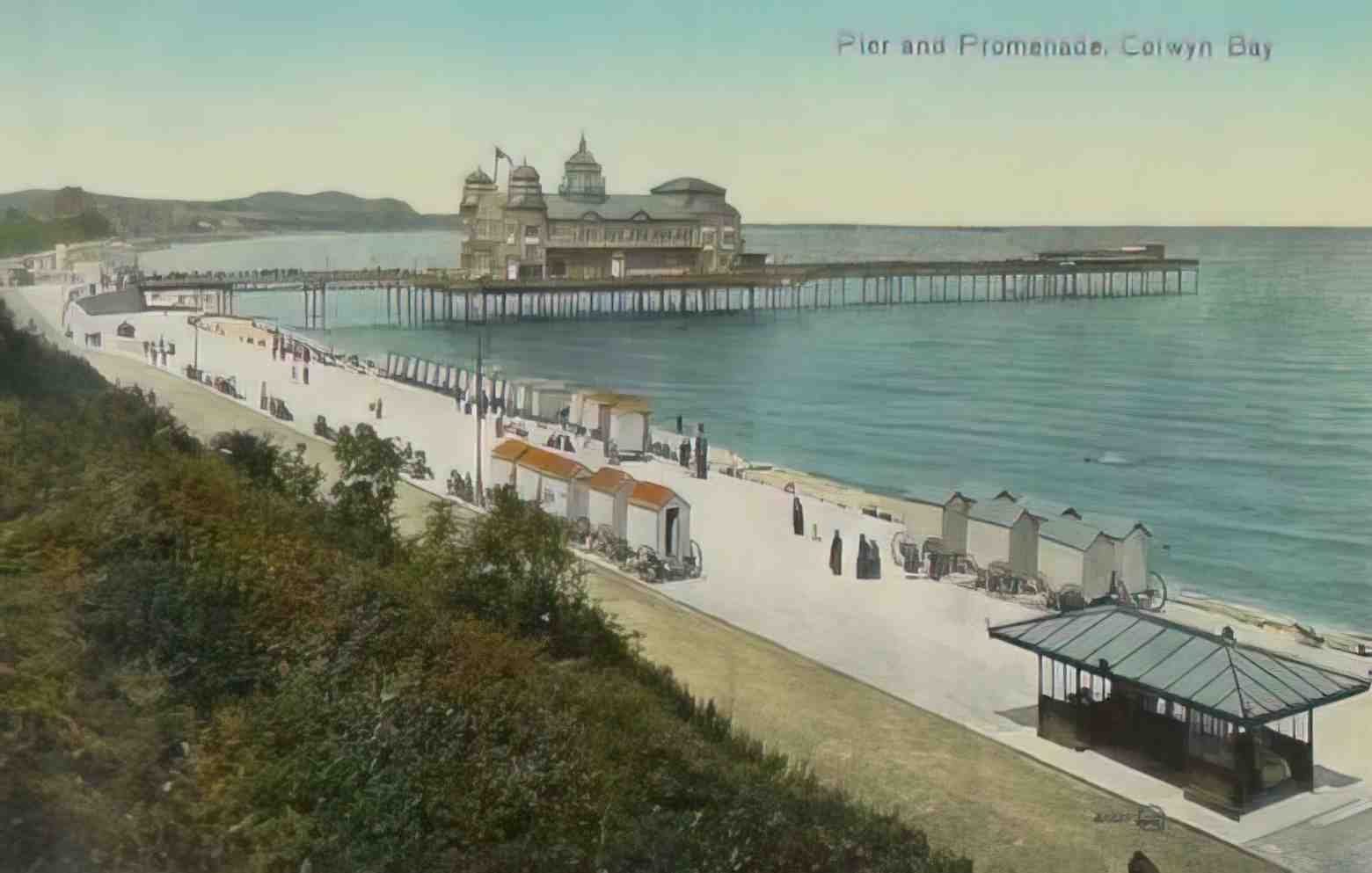 Denbighshire Colwyn Bay Pier and promenade with bathing huts Vintage A4 Photo Print