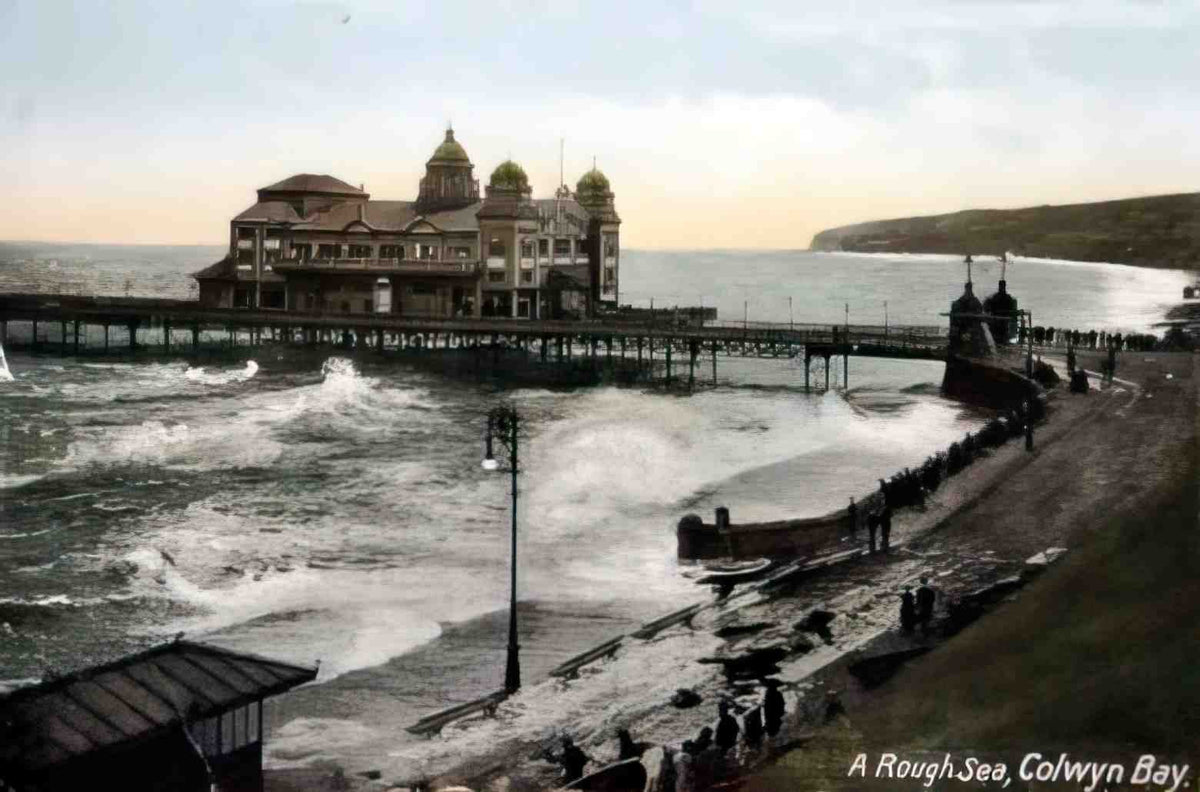Denbighshire Colwyn Bay Promenade in a Rough Sea Vintage A4 Photo Print