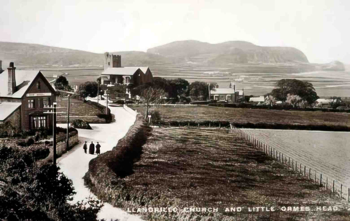 Denbighshire Llandrillo Church and Little Ormes Head Vintage A4 Photo Print