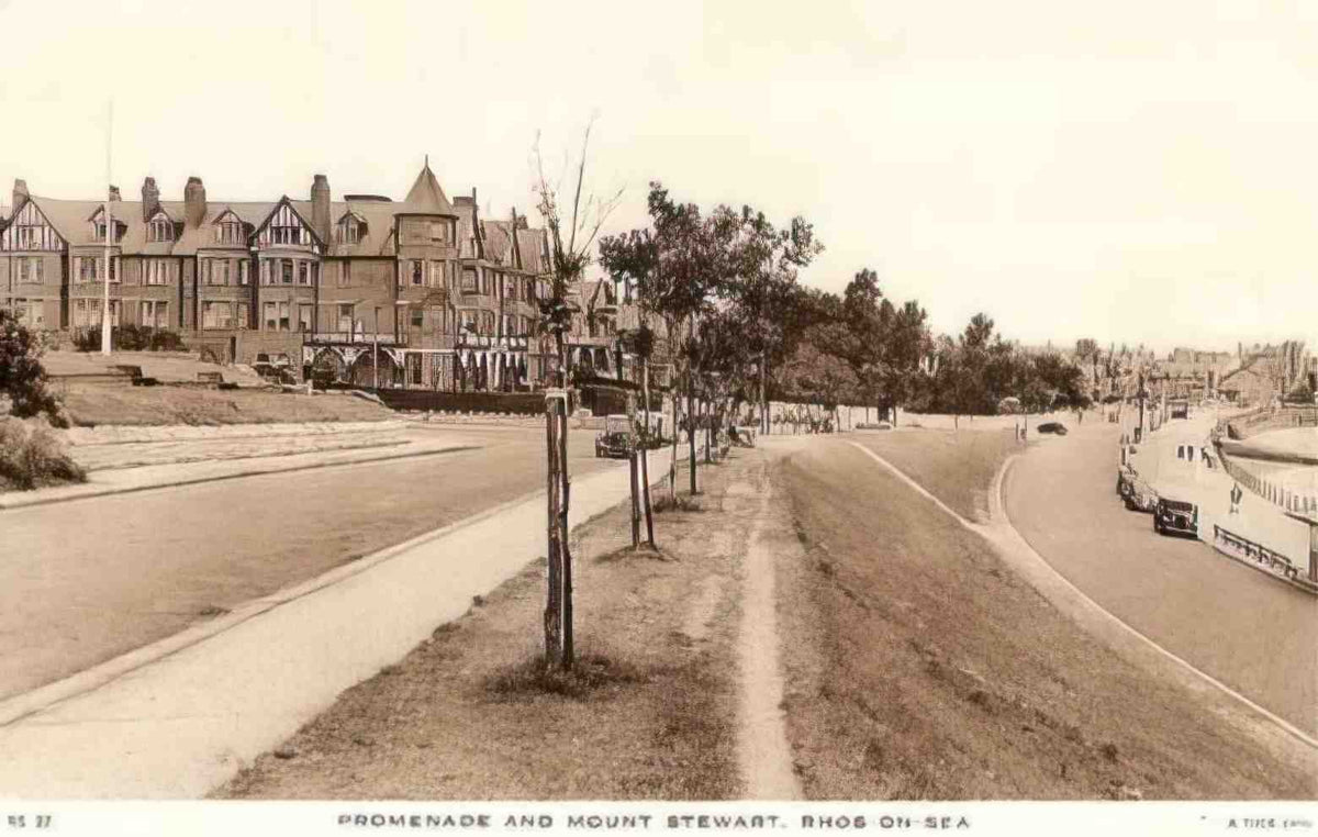 Denbighshire Rhos on Sea Prom and Mount Stewart 1940s Vintage A4 Photo Print