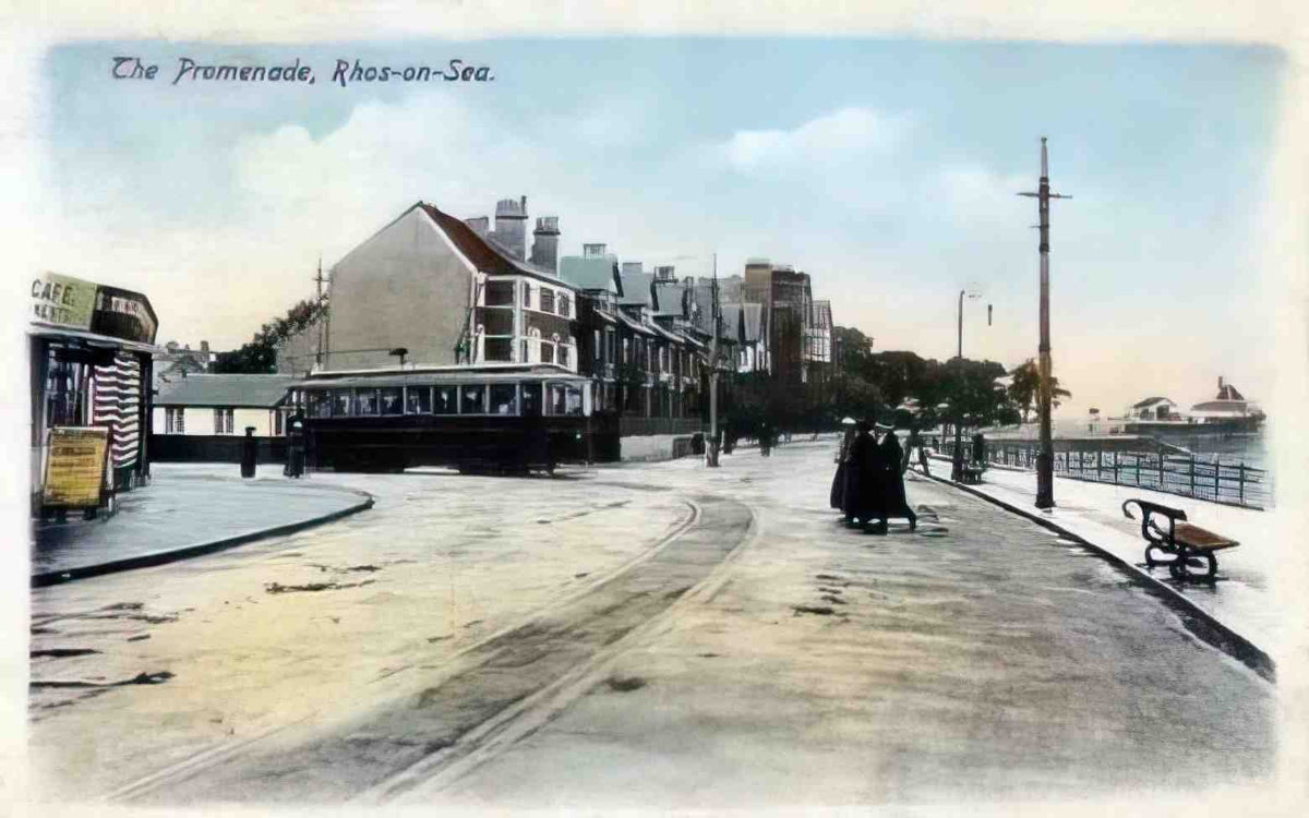 Denbighshire Rhos on Sea The Promenade and Tram Vintage A4 Photo Print