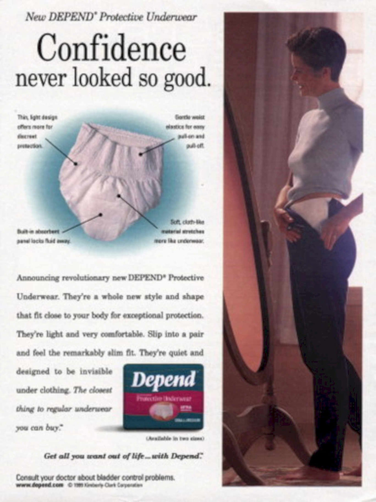 Depend Underwear Confidence 1990s Vintage Retro Advert