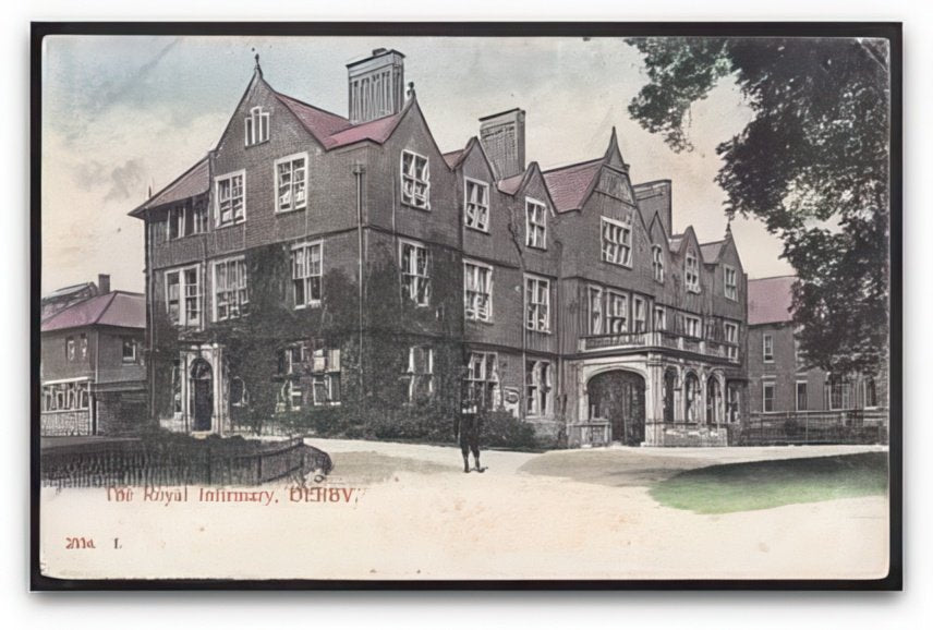 Derbyshire Derby The Royal Infirmary Hospital From Drive Boy Poses Vintage A4 Photo Print