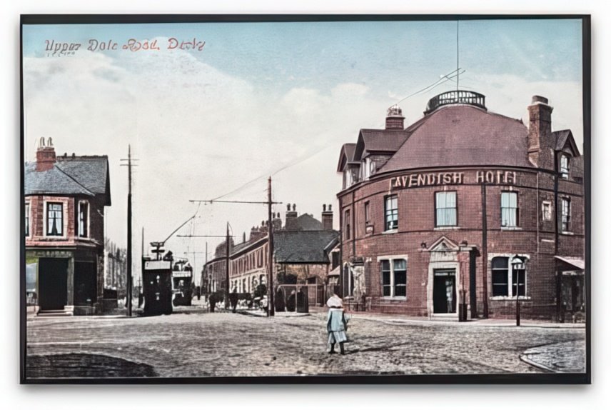 Derbyshire Derby Upper Dale Road 2 Trams Cavendish Hotel Vintage A4 Photo Print