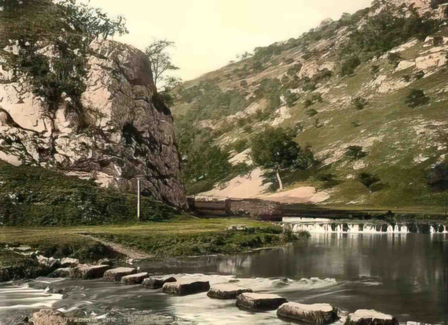 Derbyshire Dovedale The Stepping Stones Vintage A4 Photo Print