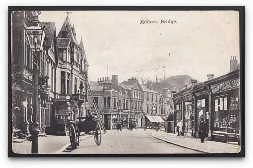 Derbyshire Matlock Bridge Old English Hotel Man Up Long Ladder Vintage A4 Photo Print