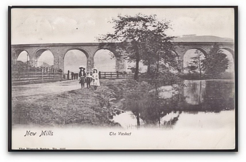 Derbyshire New Mills The Viaduct 3 Children Pose By River Vintage A4 Photo Print