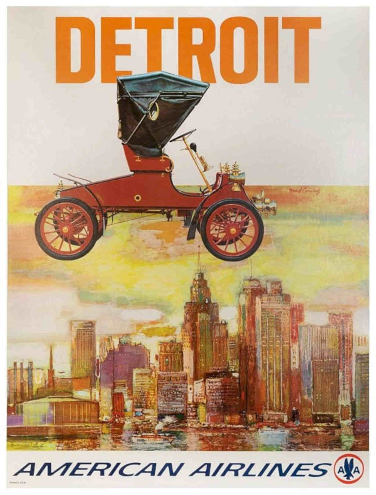 Detroit Skyline Auto Vintage Retro Advert Poster A4 Photo Print