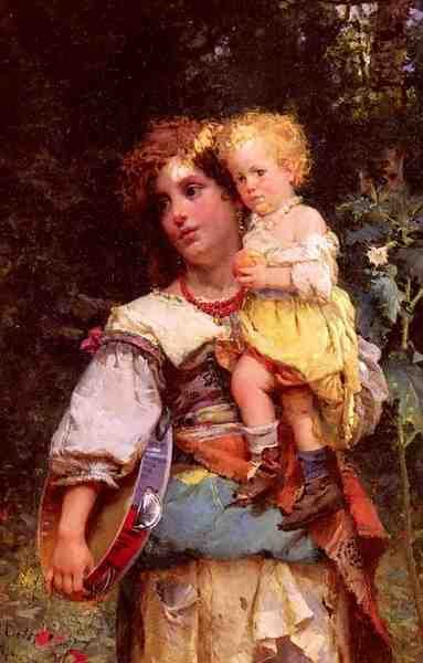 Detti Cesare Auguste Gypsy Woman And Child A4 Photo Print