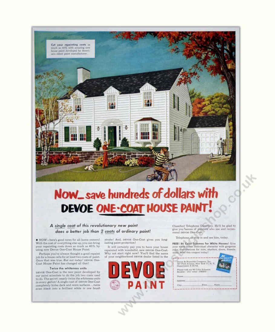Devoe House Paint Vintage Retro Advert Poster A4 Photo Print