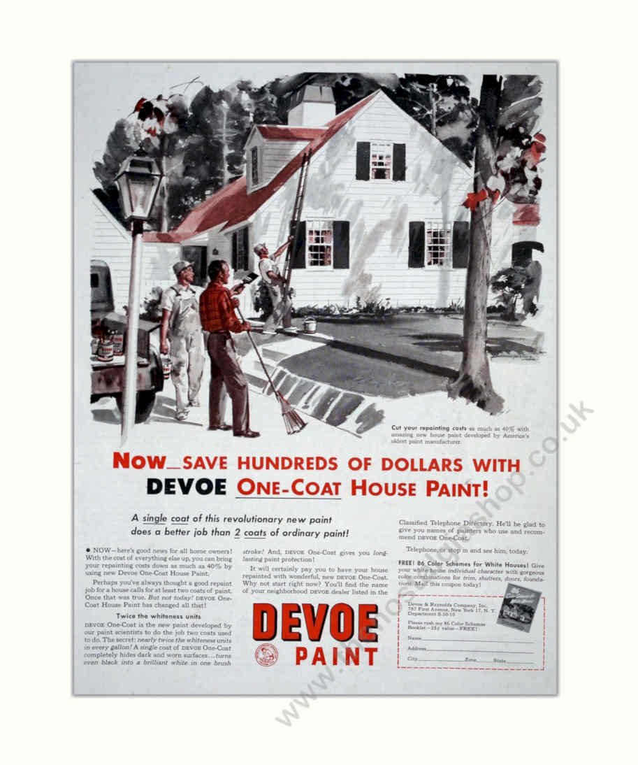 Devoe One Coat Vintage Retro Advert Poster A4 Photo Print