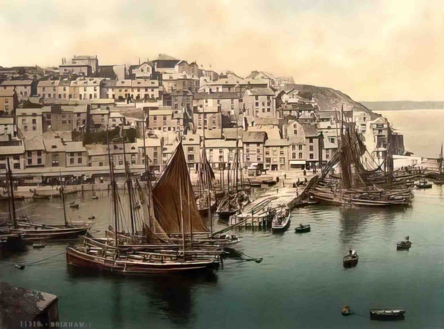 Devon Brixham Boats Vintage A4 Photo Print