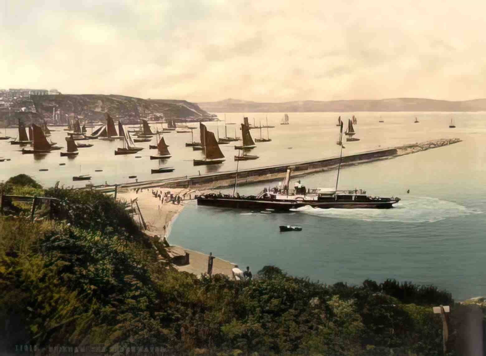 Devon Brixham Breakwater Vintage A4 Photo Print