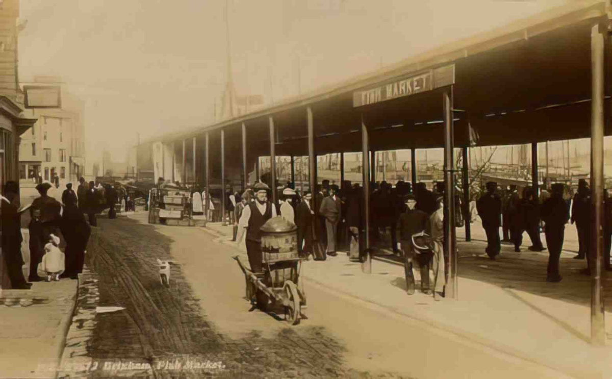 Devon Brixham Fish Market Vintage A4 Photo Print