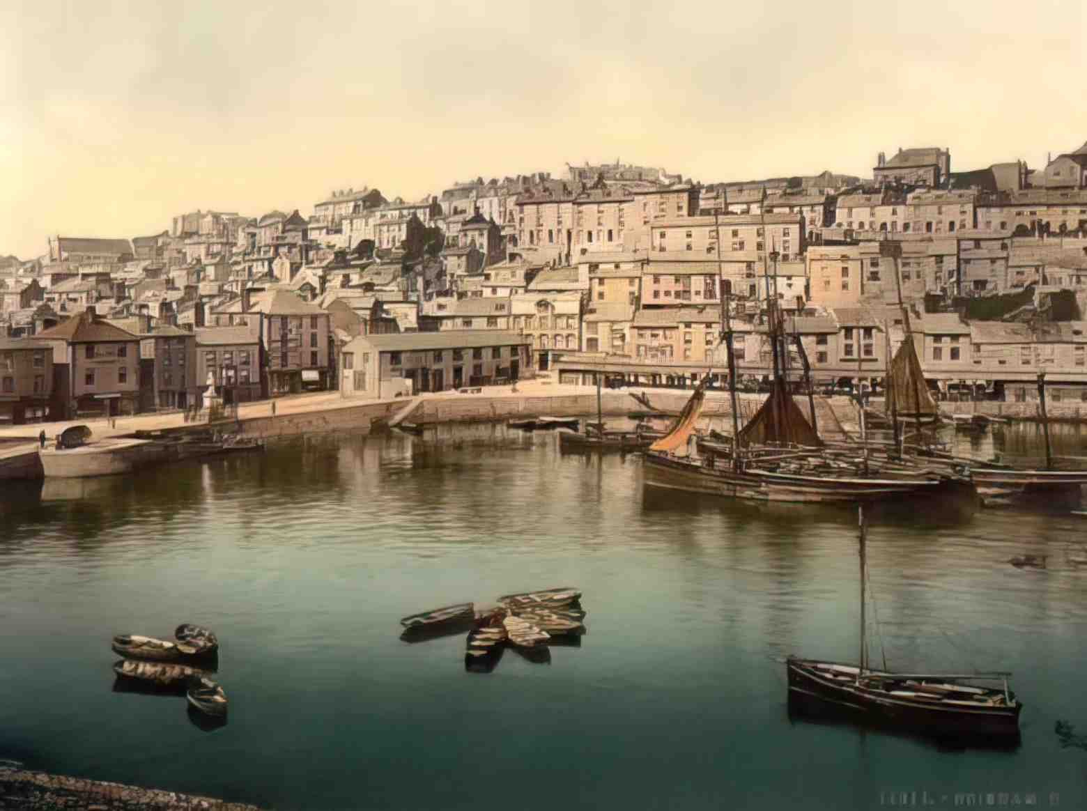 Devon Brixham Harbour Vintage A4 Photo Print