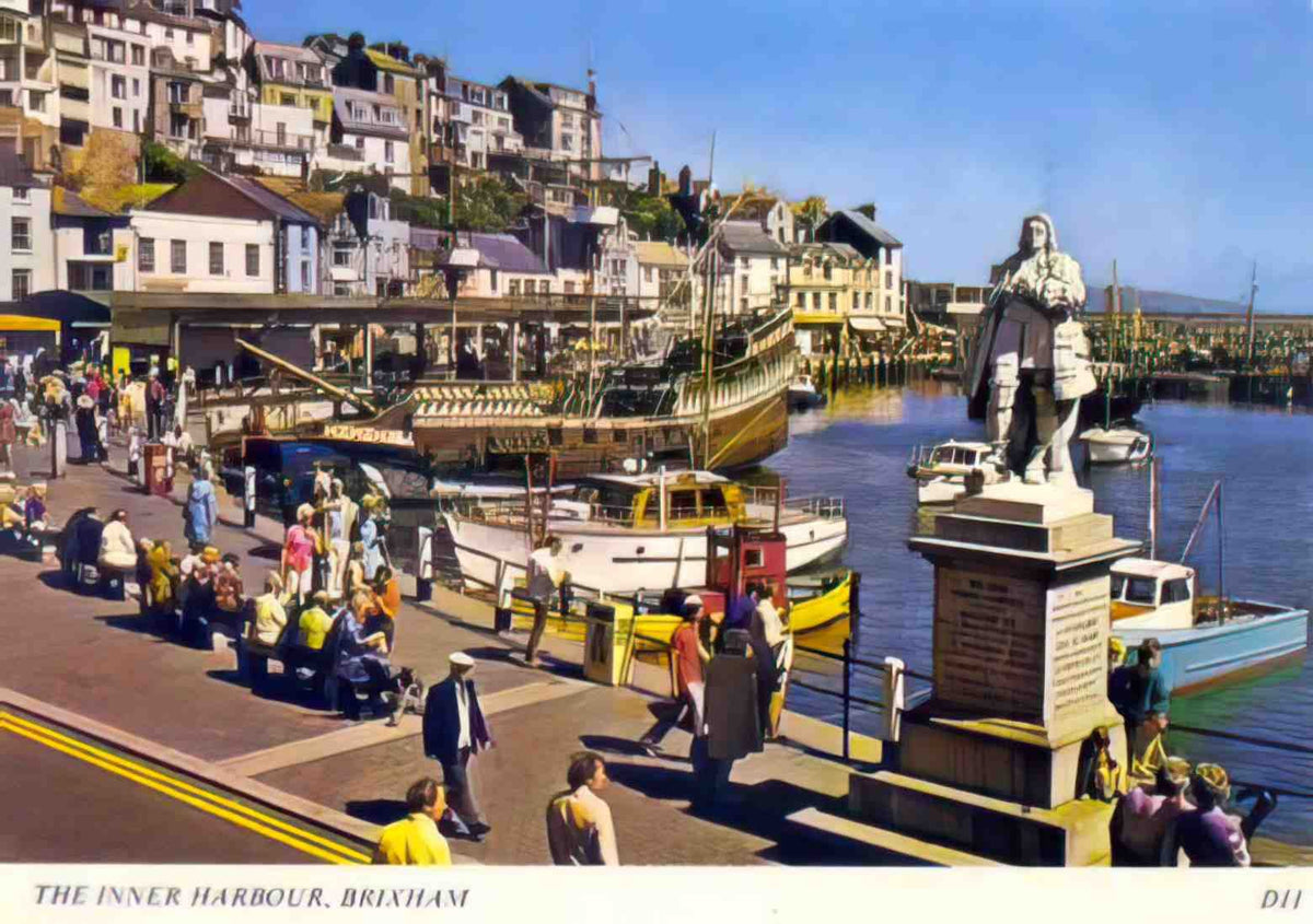Devon Brixham Inner Harbour 1960's Vintage A4 Photo Print
