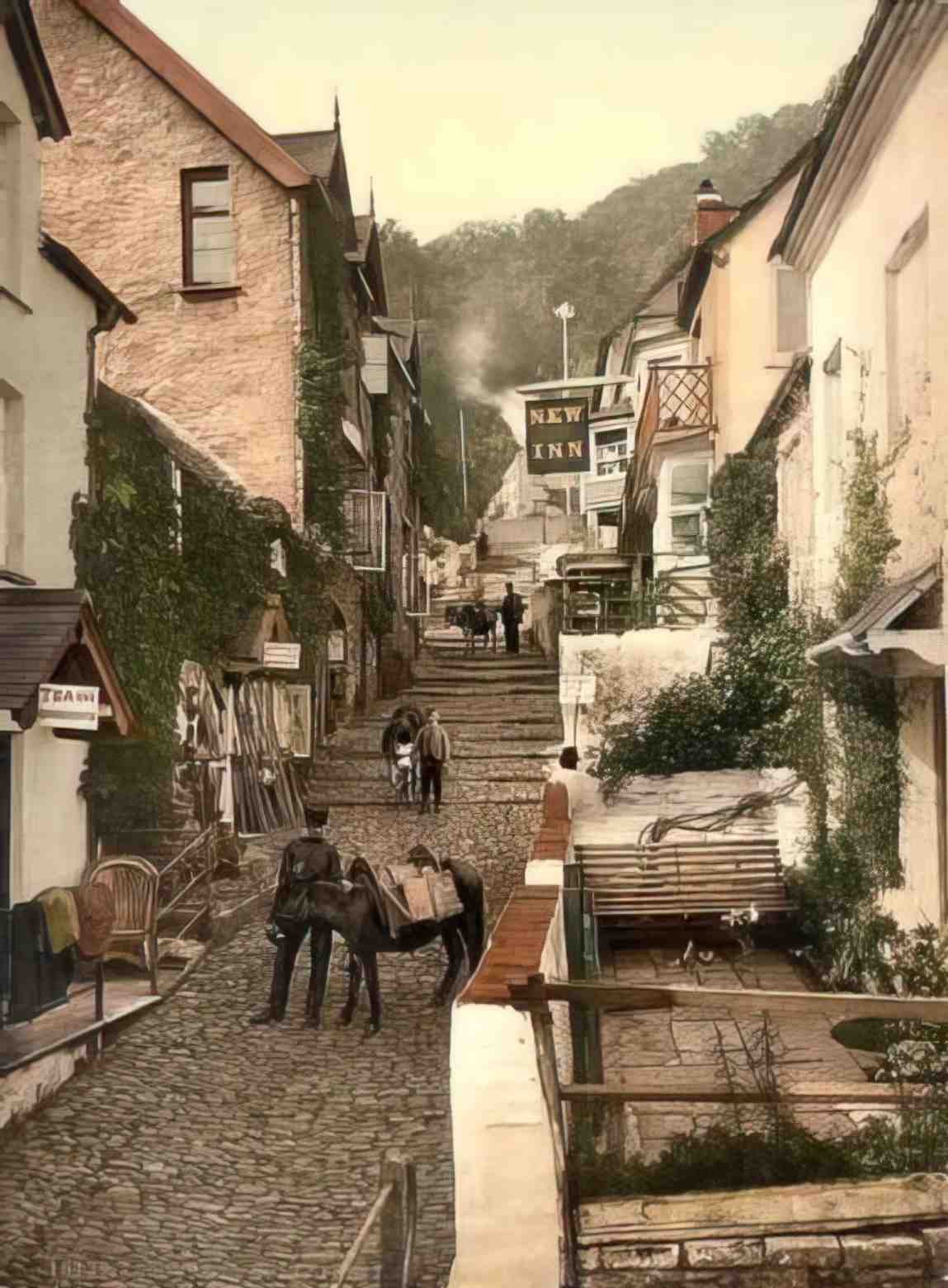 Devon Clovelly High Street Vintage A4 Photo Print