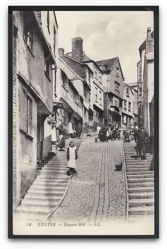 Devon Exeter Stepcote Hill Steep Lane Houses Young Girl Poses Ll 52 Vintage A4 Photo Print