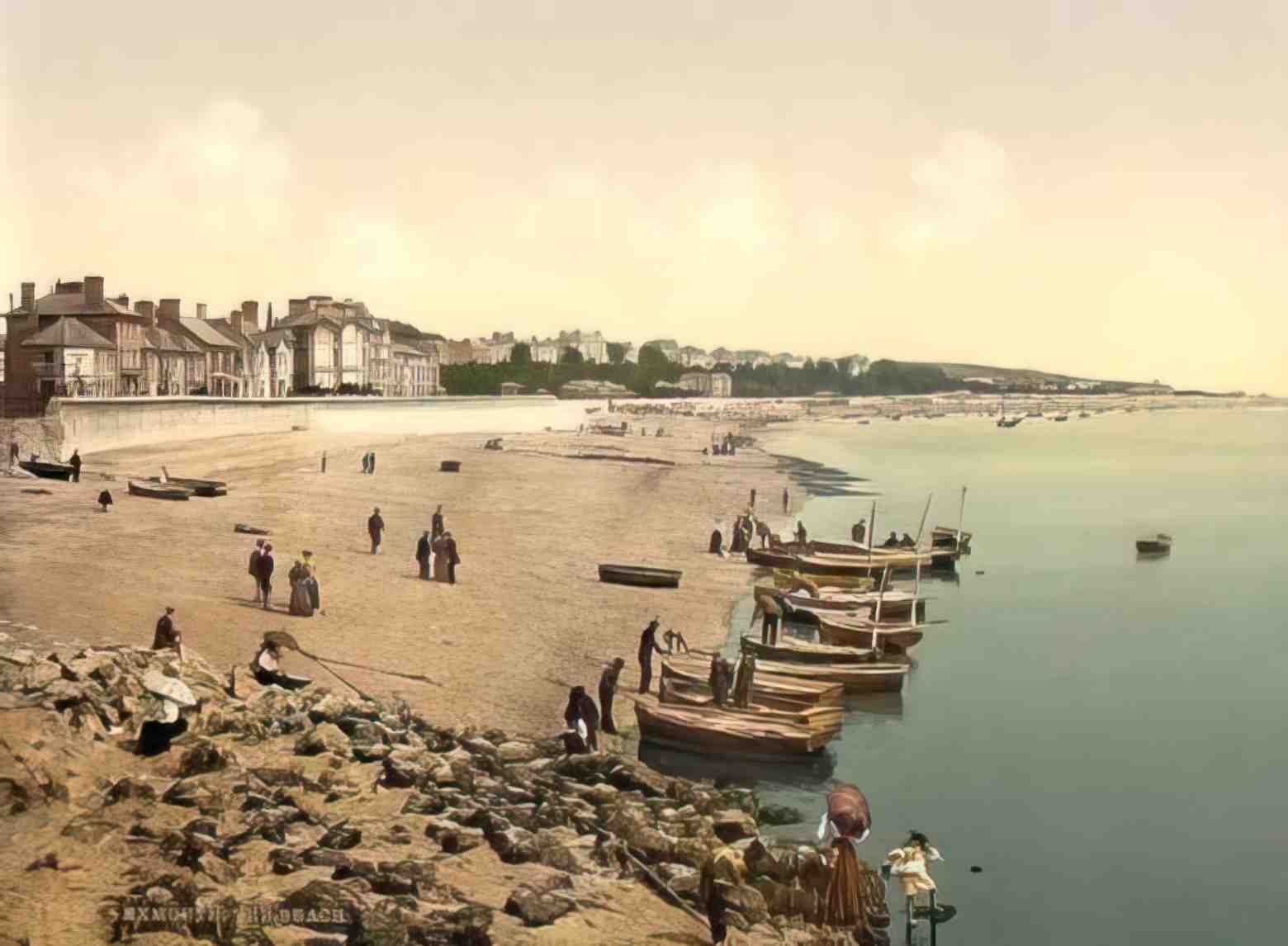 Devon Exmouth Beach Vintage A4 Photo Print