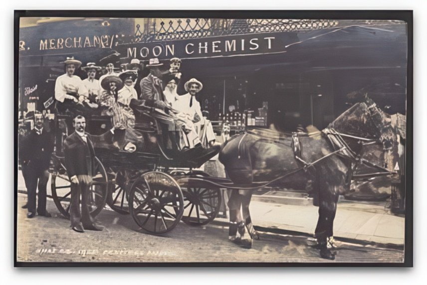 Devon Ilfracombe Horse Drawn Coach Outside Moon Chemist July 1905 Vintage A4 Photo Print