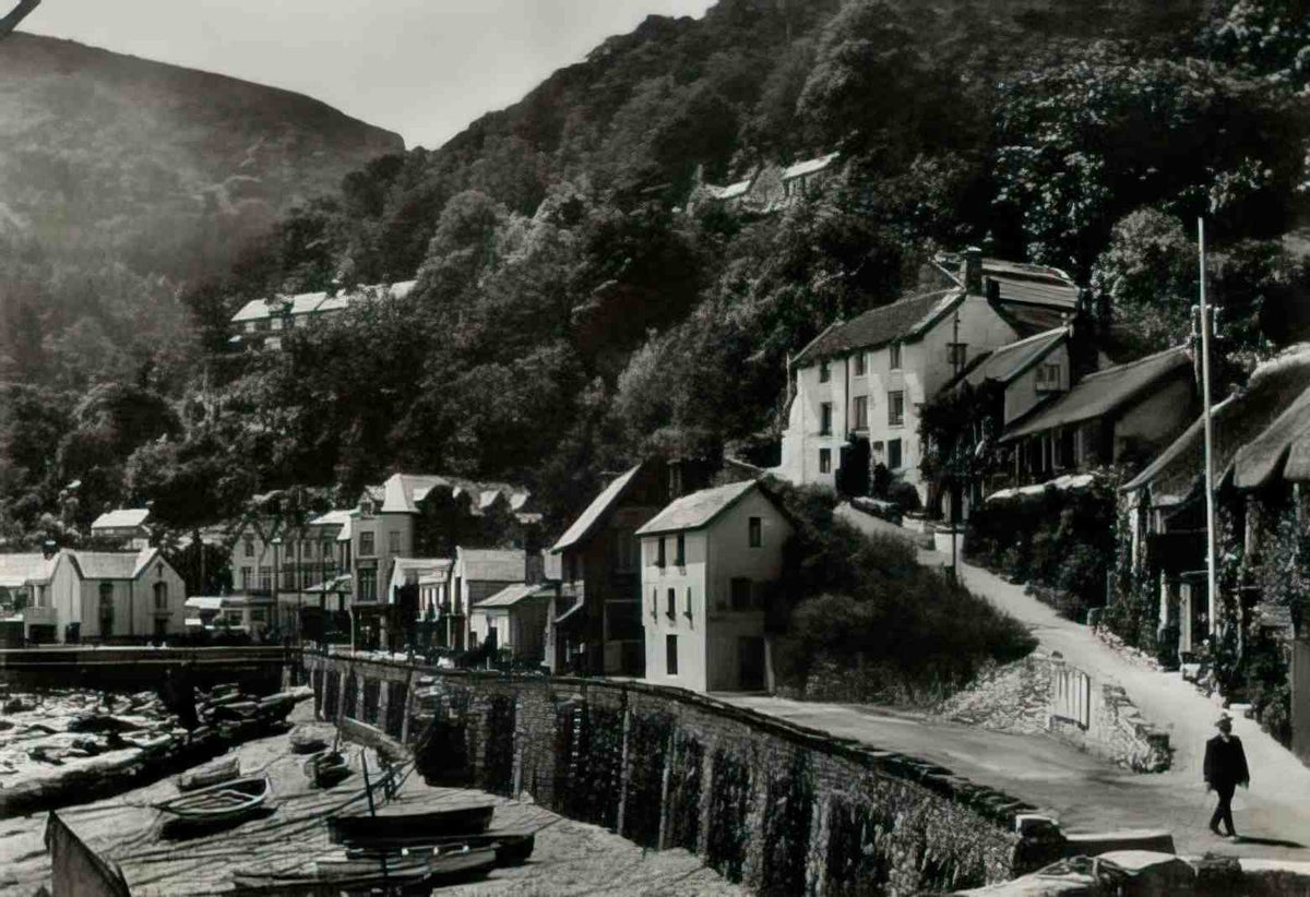 Devon Lynmouth Mars Hill and Harbour 1955 Vintage A4 Photo Print