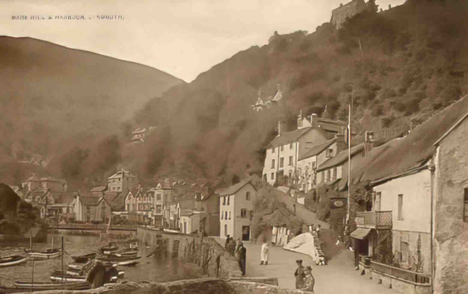 Devon Lynmouth Mars Hill and Harbour Vintage A4 Photo Print