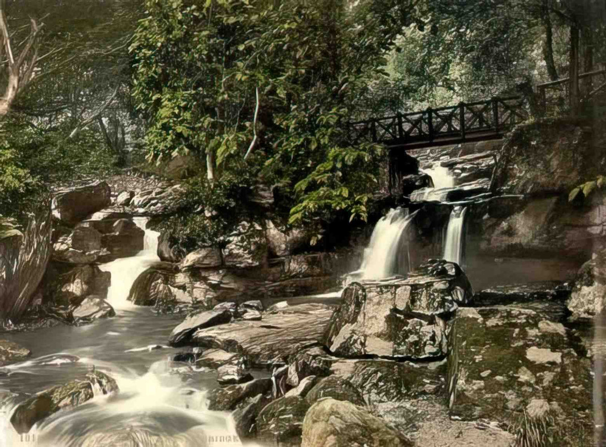 Devon Lynton and Lynmouth Falls and Upper Bridge Vintage A4 Photo Print