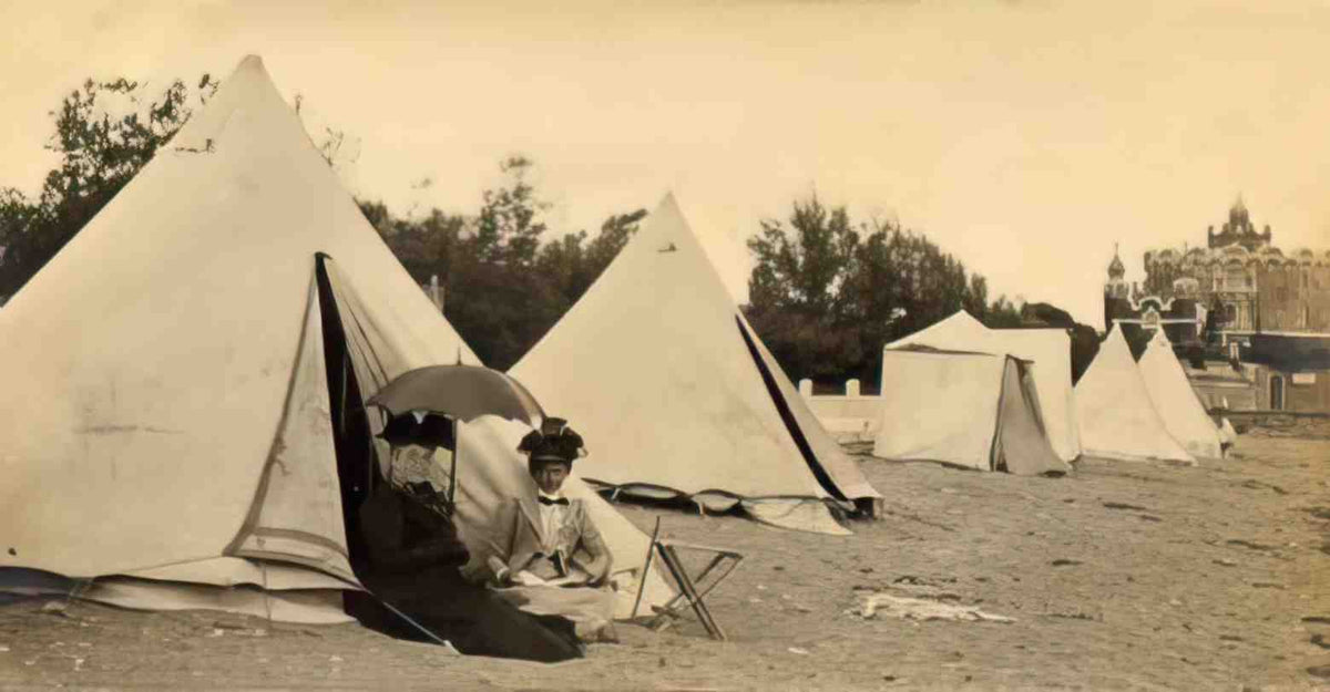 Devon Paignton Beach Tents and Parasol Vintage A4 Photo Print