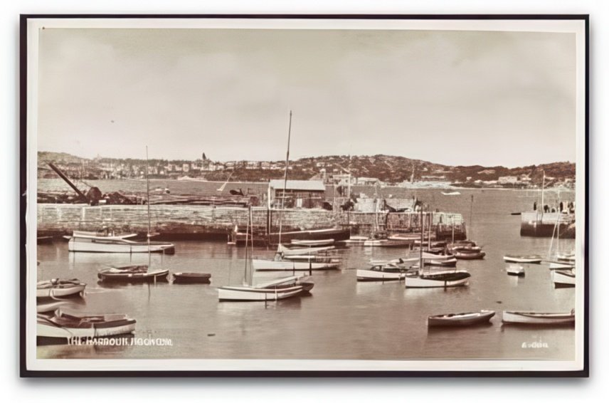 Devon Paignton Harbour Wall Fishing Boats Moored Vintage A4 Photo Print