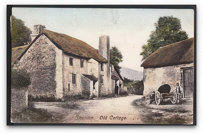 Devon Saunton Old Cottage Thatched Farmhouse & Barn Girl In Door Vintage A4 Photo Print