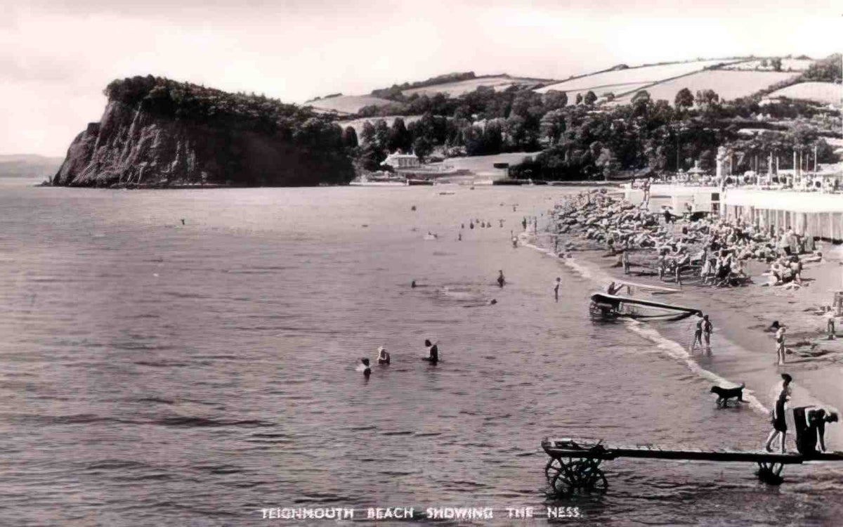 Devon Teignmouth Beach showing the Ness 1950s Vintage A4 Photo Print