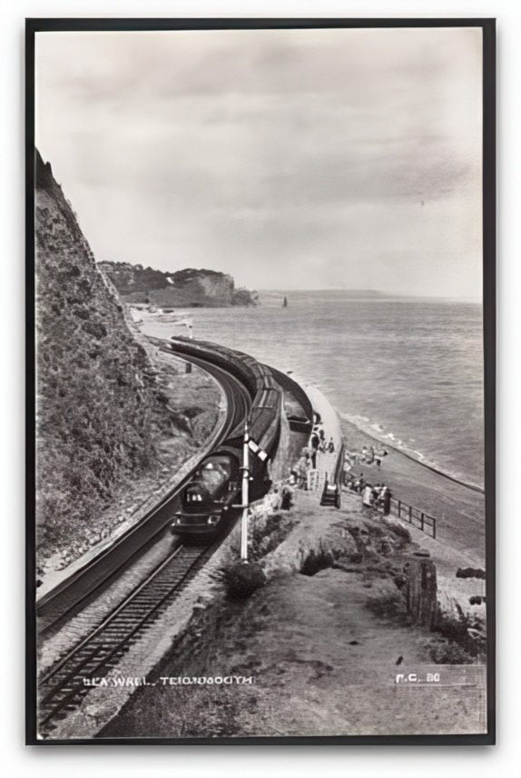 Devon Teignmouth Sea Wall Steam Train 146 On Track Round Cliff Vintage A4 Photo Print