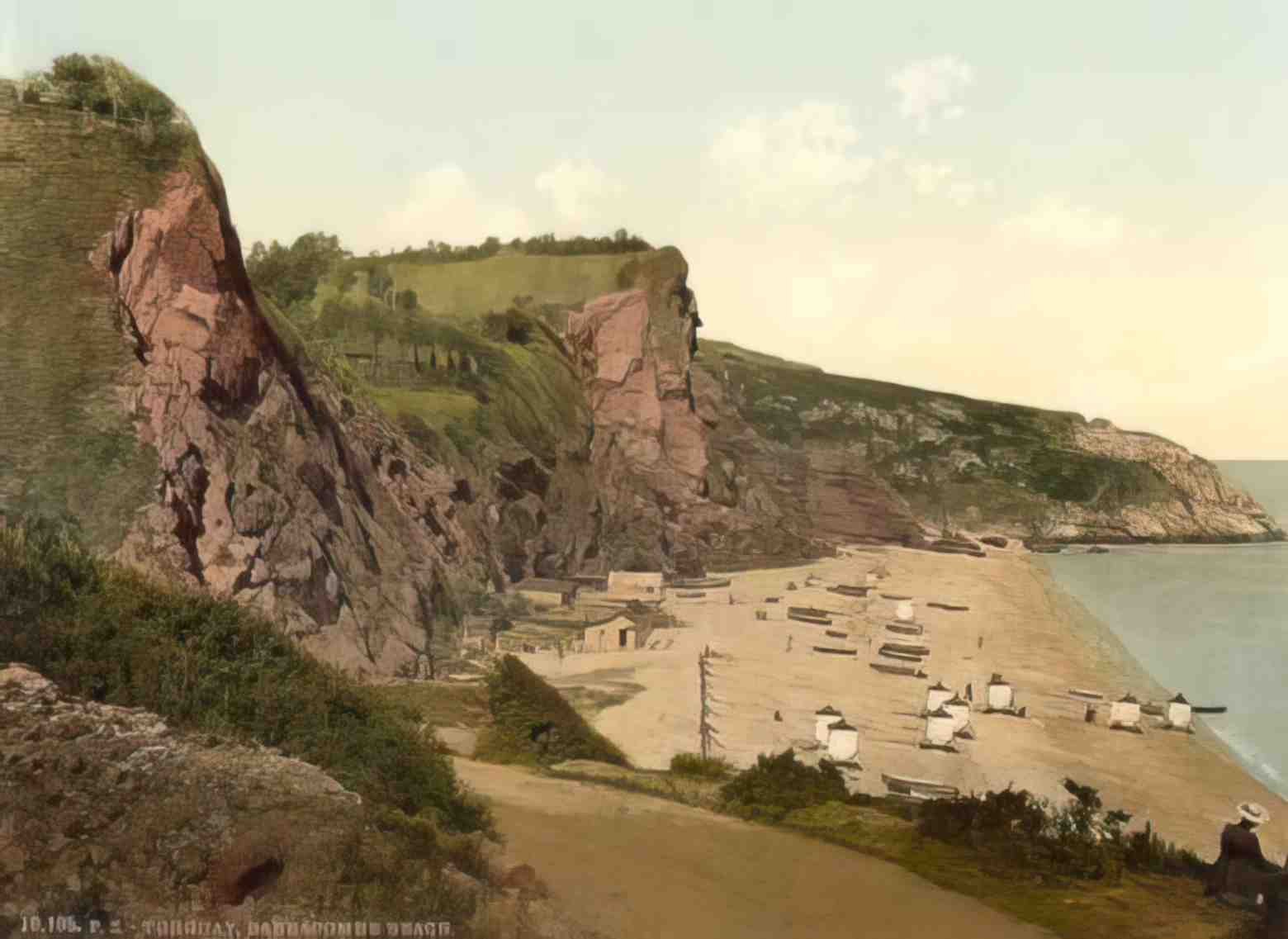 Devon Torquay Babbacombe Beach Vintage A4 Photo Print