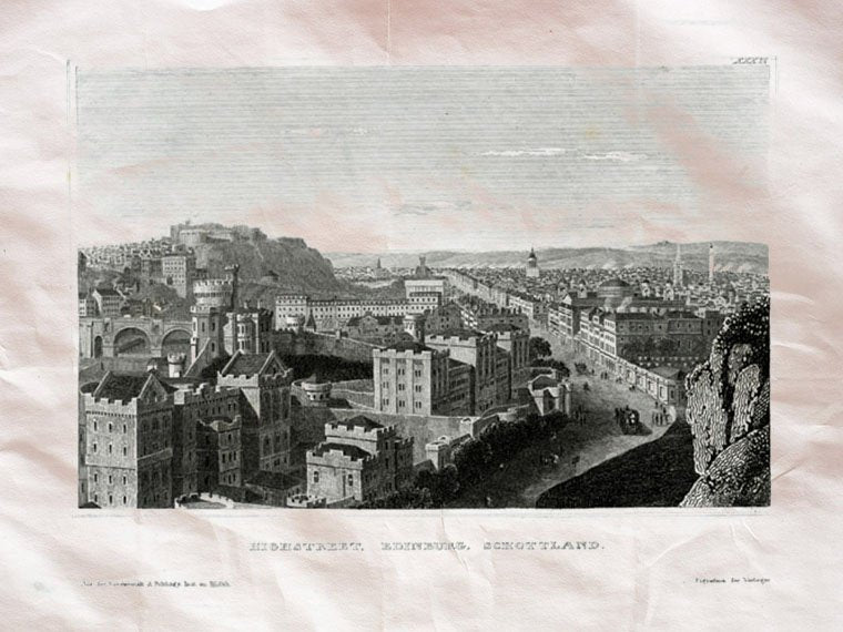 Dinburgh High Street Scotland England Meyer 1850 Vintage A4 Photo Print