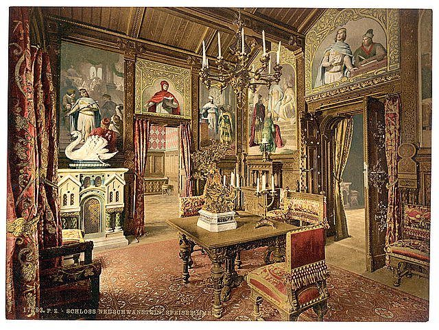 Dining room Neuschwanstein Castle Upper Bavaria Vintage A4 Photo Print