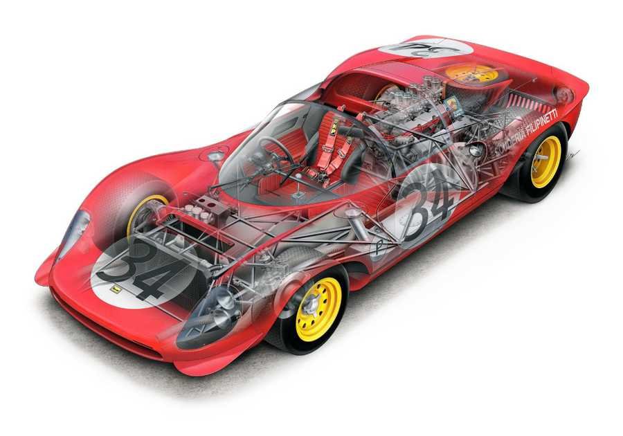 Dino 206 S Spyder 1966 cutaway (2) A4 Photo Print