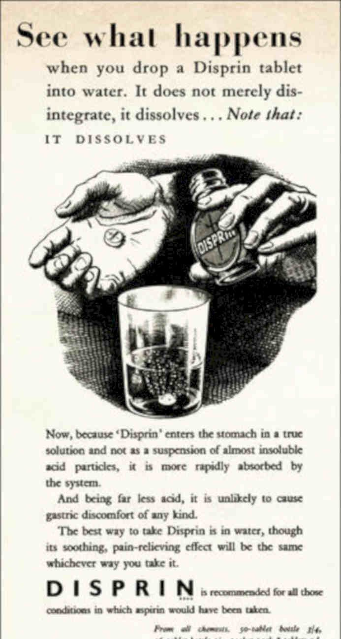 Disprin Water Dissolves Vintage Retro Advert Poster A4 Photo Print